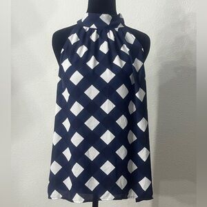 J. Crew Navy and White Patterned Top